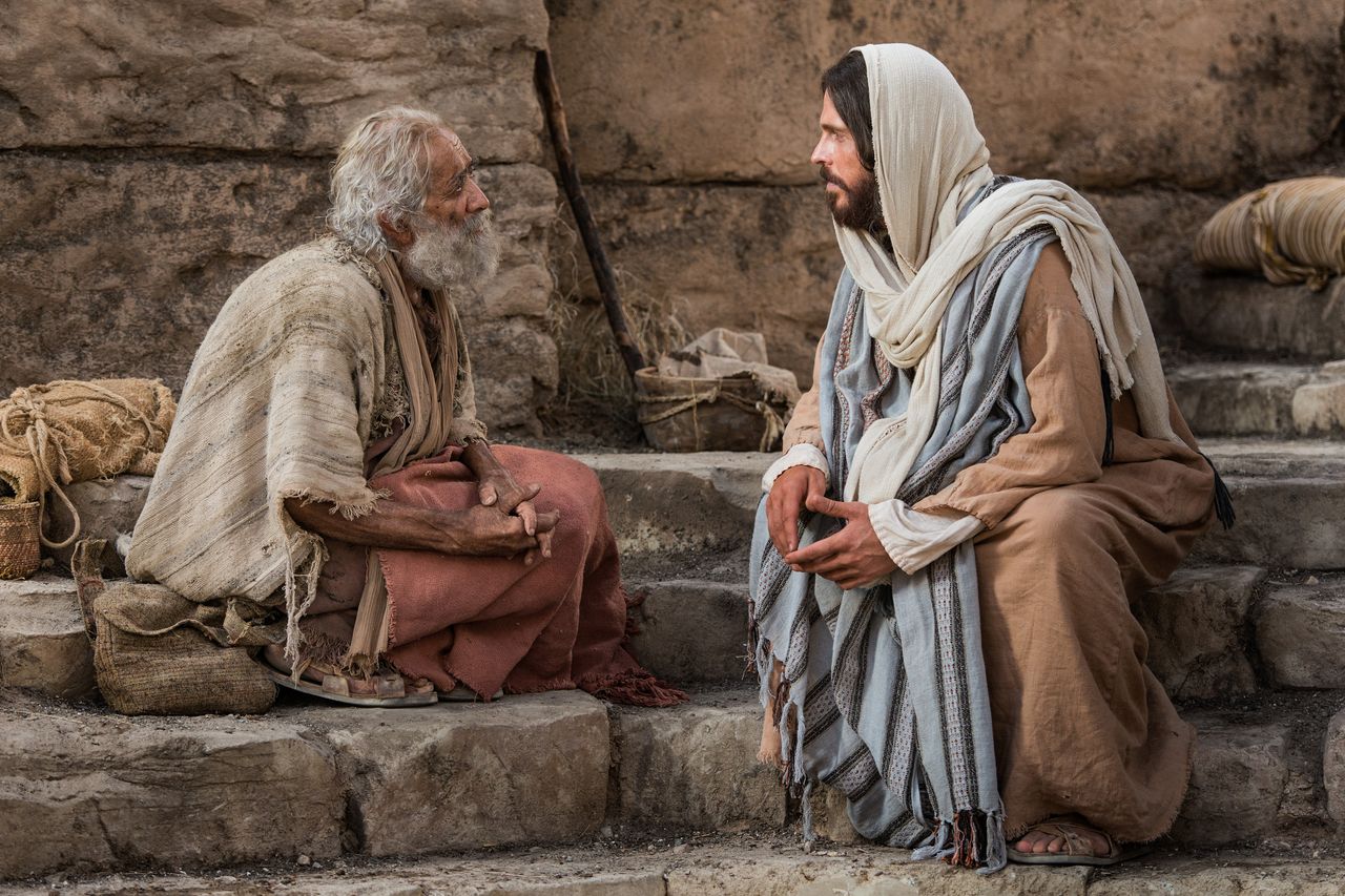 Jésus-Christ parle avec un homme aux eaux de Béthesda et le guérit